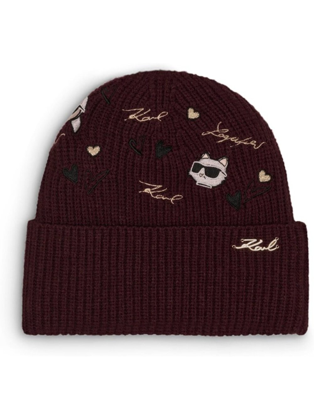 Embroidered Hearts Velboa Fleece Lined Beanie for Women - Cozy Winter Accessory